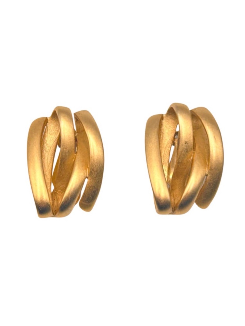 Vintage 80s Signed ERWIN PEARL Bold Gold Tone Abstract Chunky Statement Earrings